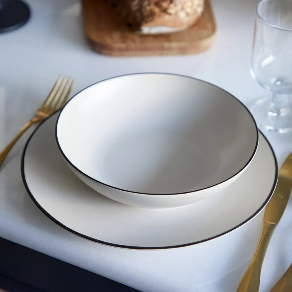 Augusta Pasta Bowl, Natural with Black, Set of 6 - Image 5