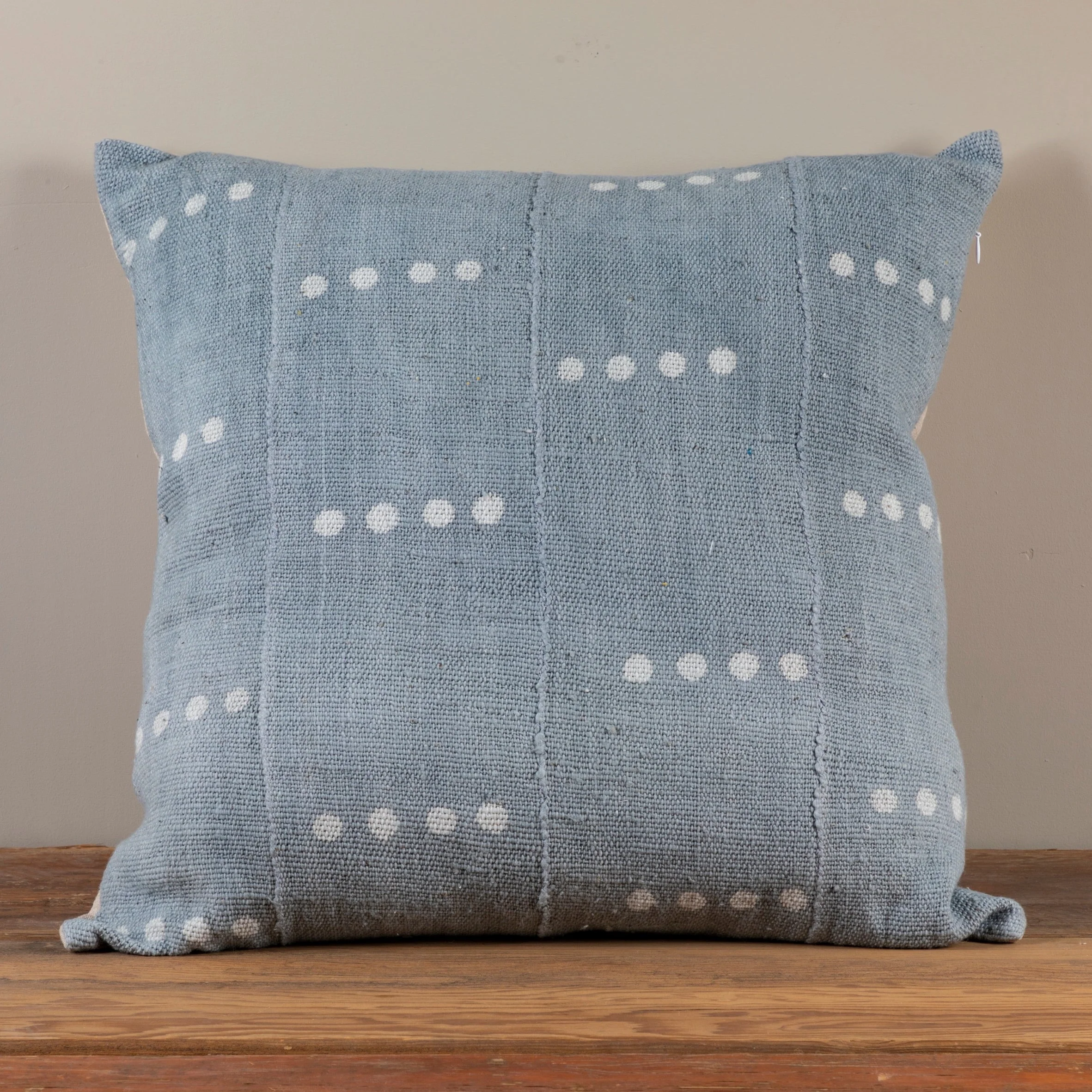 Mud Cloth Square Pillow, Blue / Grey with Dots - Image 2