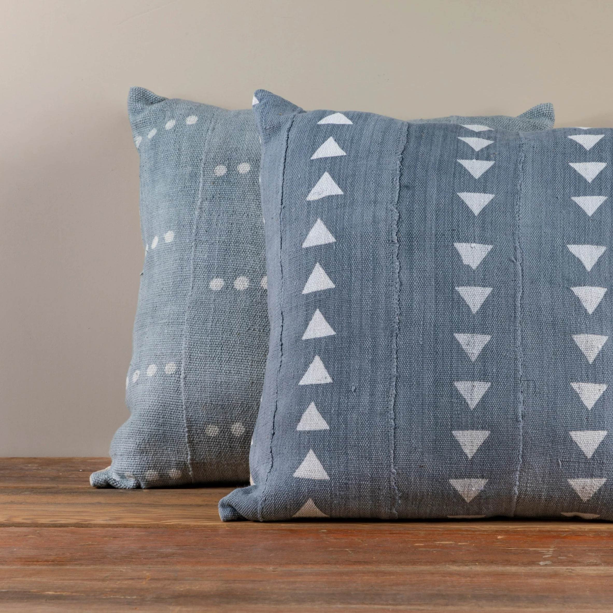 Mud Cloth Square Pillow, Blue / Grey with Dots - Image 3