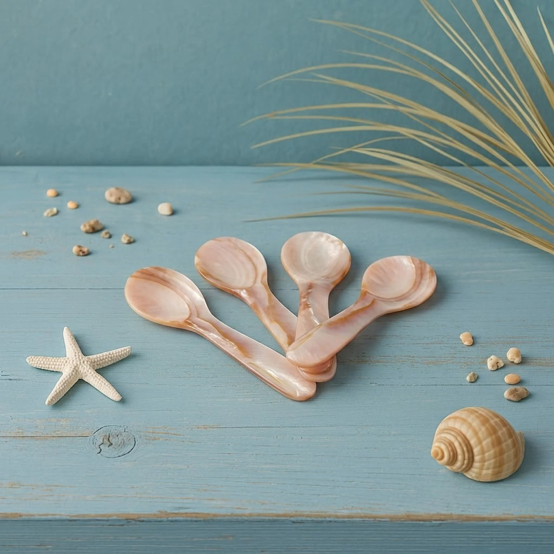 Pink & Brown Small Seashell Spoons, Set of 4