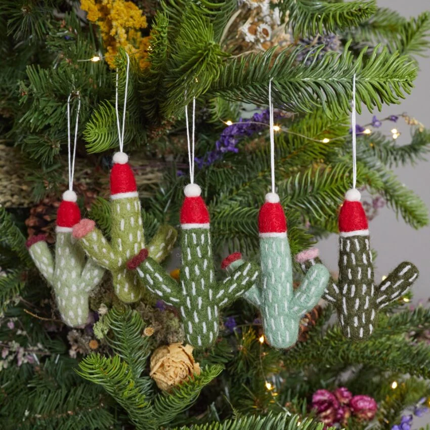 Christmas Cactus Felt Ornaments, Set of 5 - Image 4