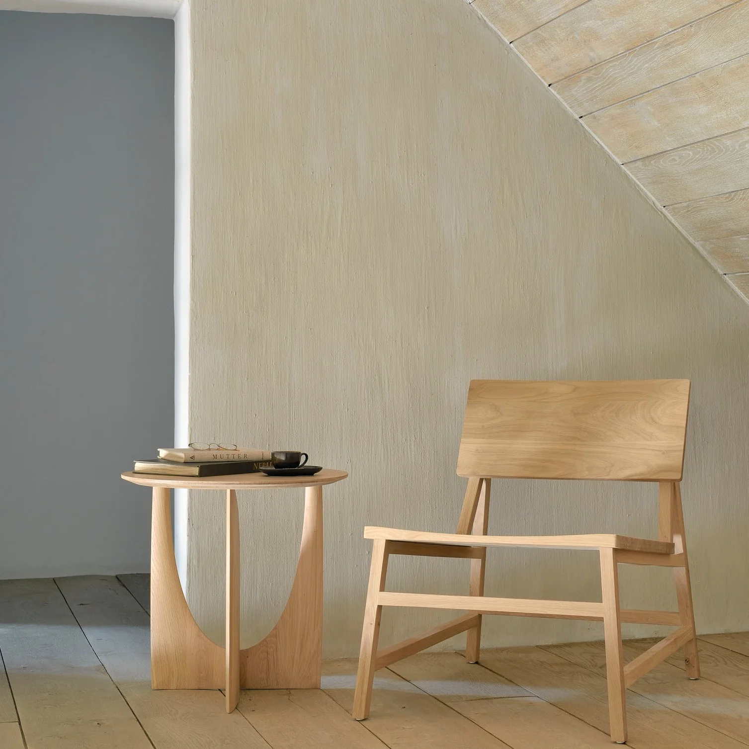 Geometric Side Table, Oak