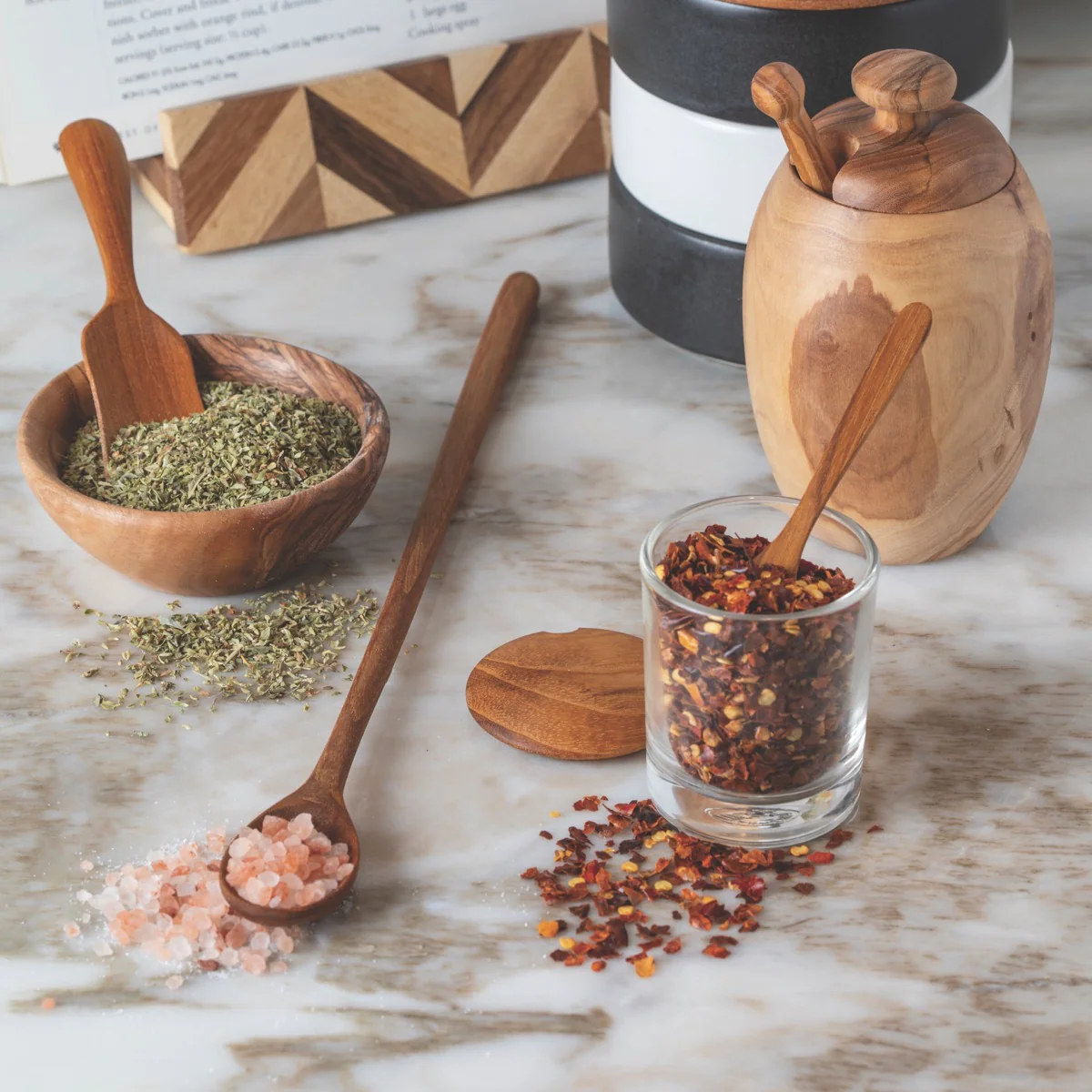 Glass Mini Cellar with Teak Lid & Spoon - Image 3