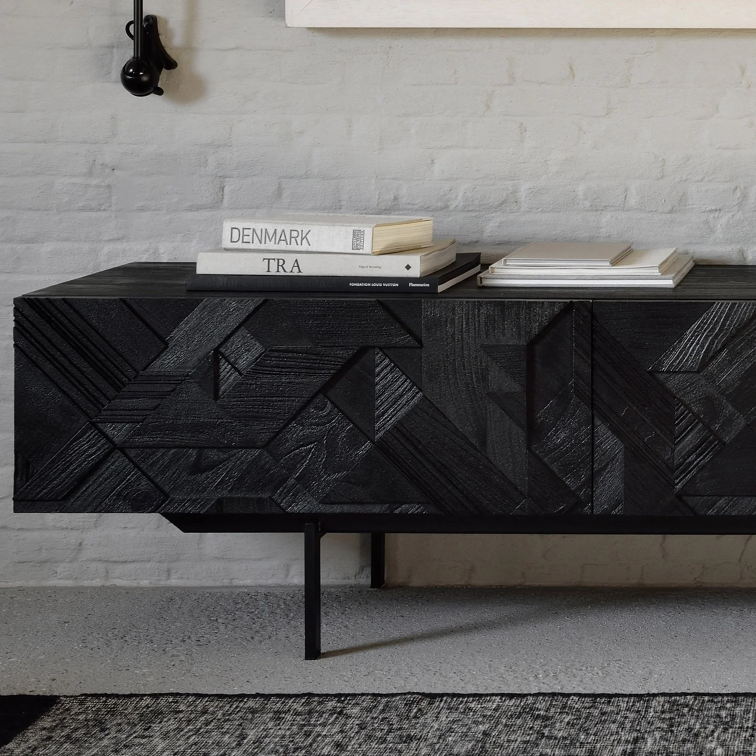 Graphic Solid Black Teak Media Console, 94.5" - Image 4