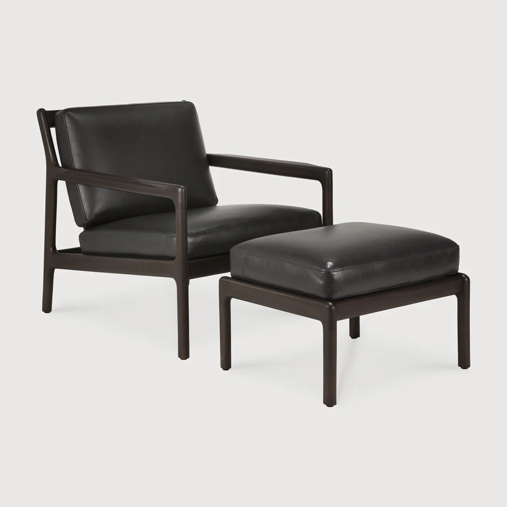 Jack Footstool, Varnished Mahogany, Dark Brown, Black Leather - Image 2
