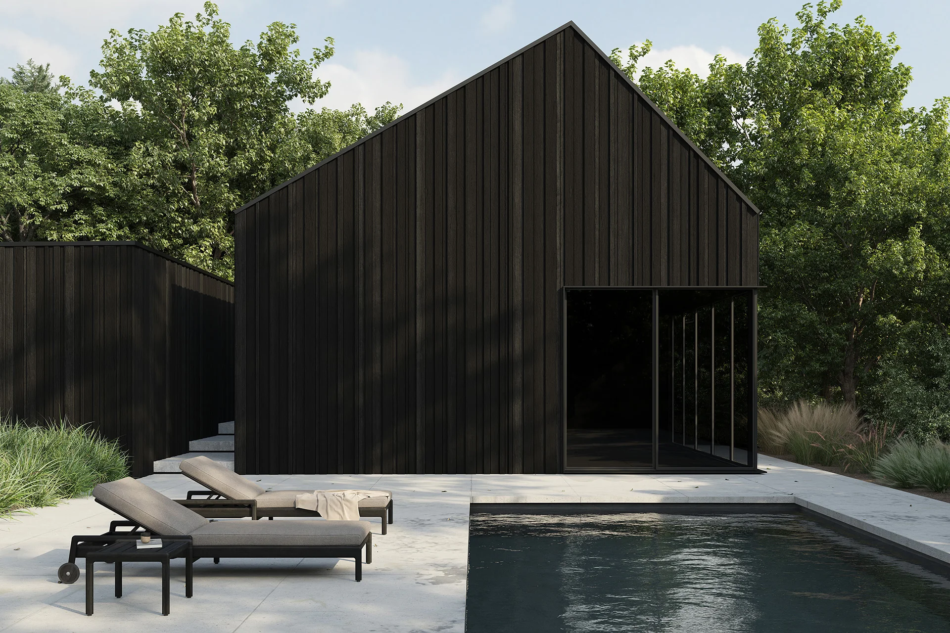 Jack Solid Black Teak Outdoor Adjustable Lounger, Mocha Fabric - Image 3