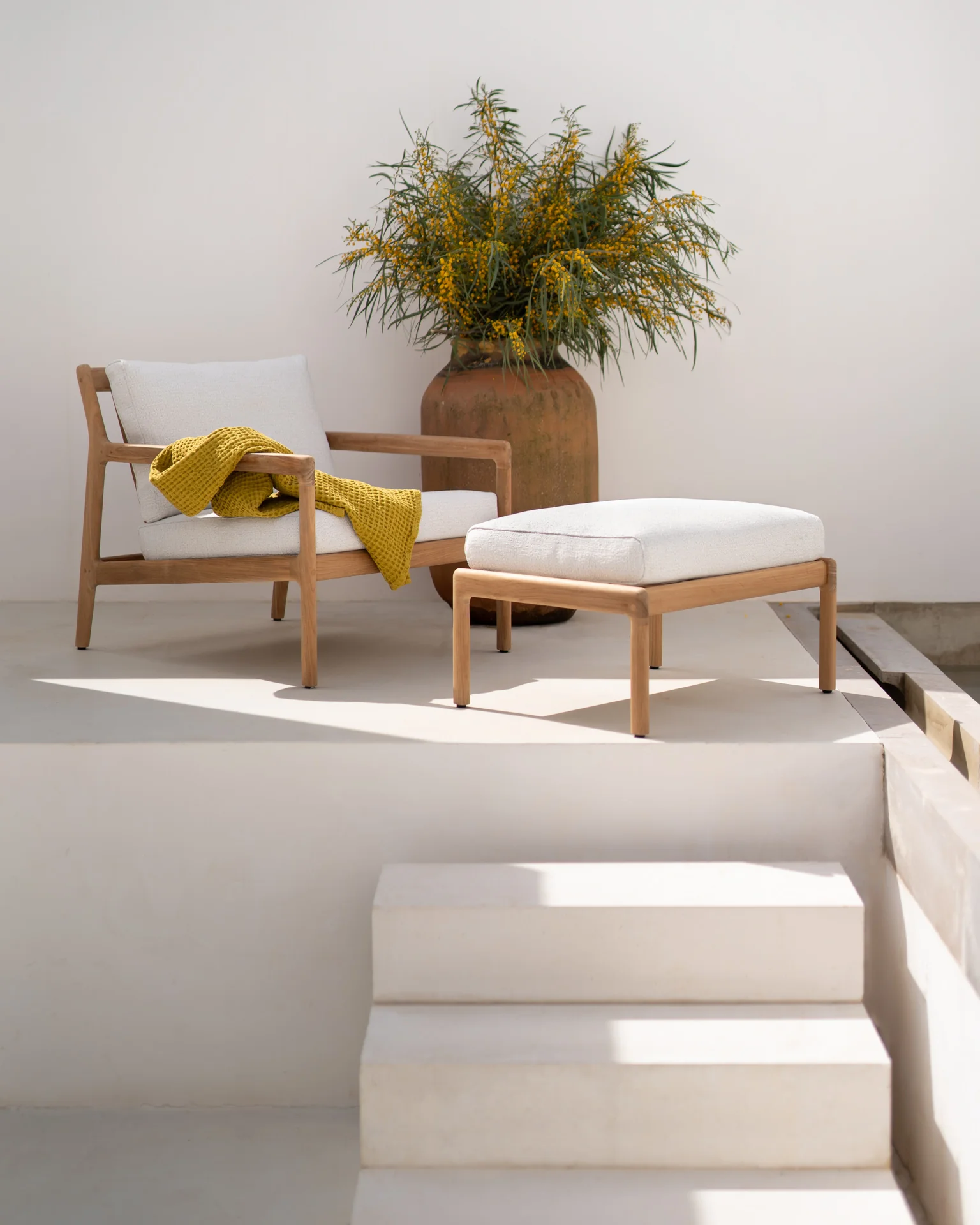 Jack Solid Teak Outdoor Footstool, Off White - Image 5