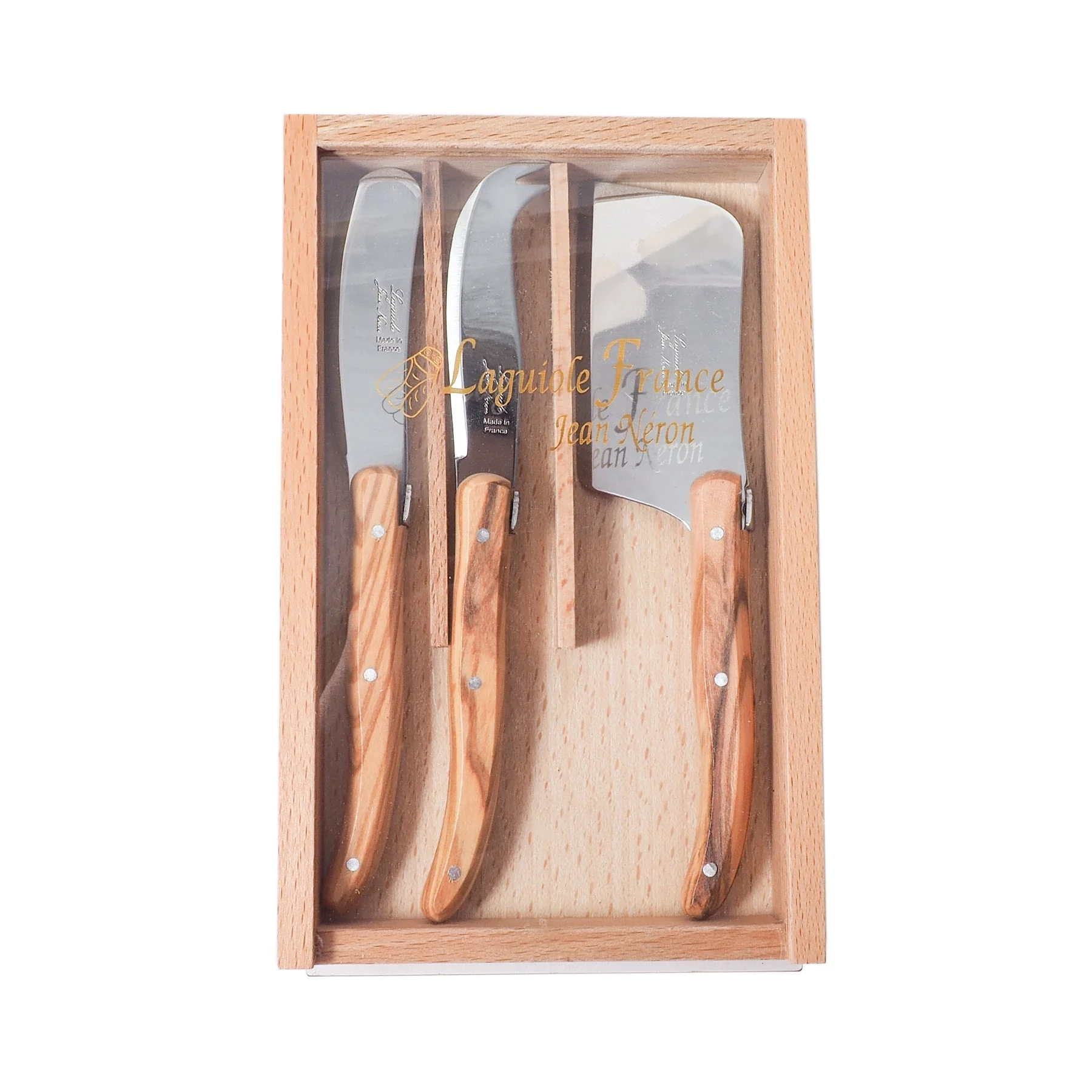 Laguiole 3 Piece Mini Cheese Utensil Set, Olivewood in Wood Box with Acrylic Lid - Image 8