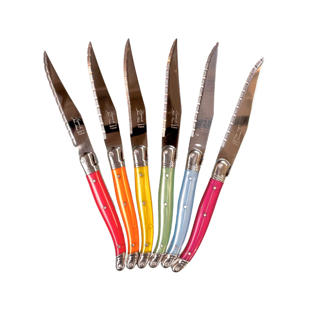 Laguiole 6 Piece Steak Knife Set, Platine Rainbow in Wood Presenation Box - Image 2