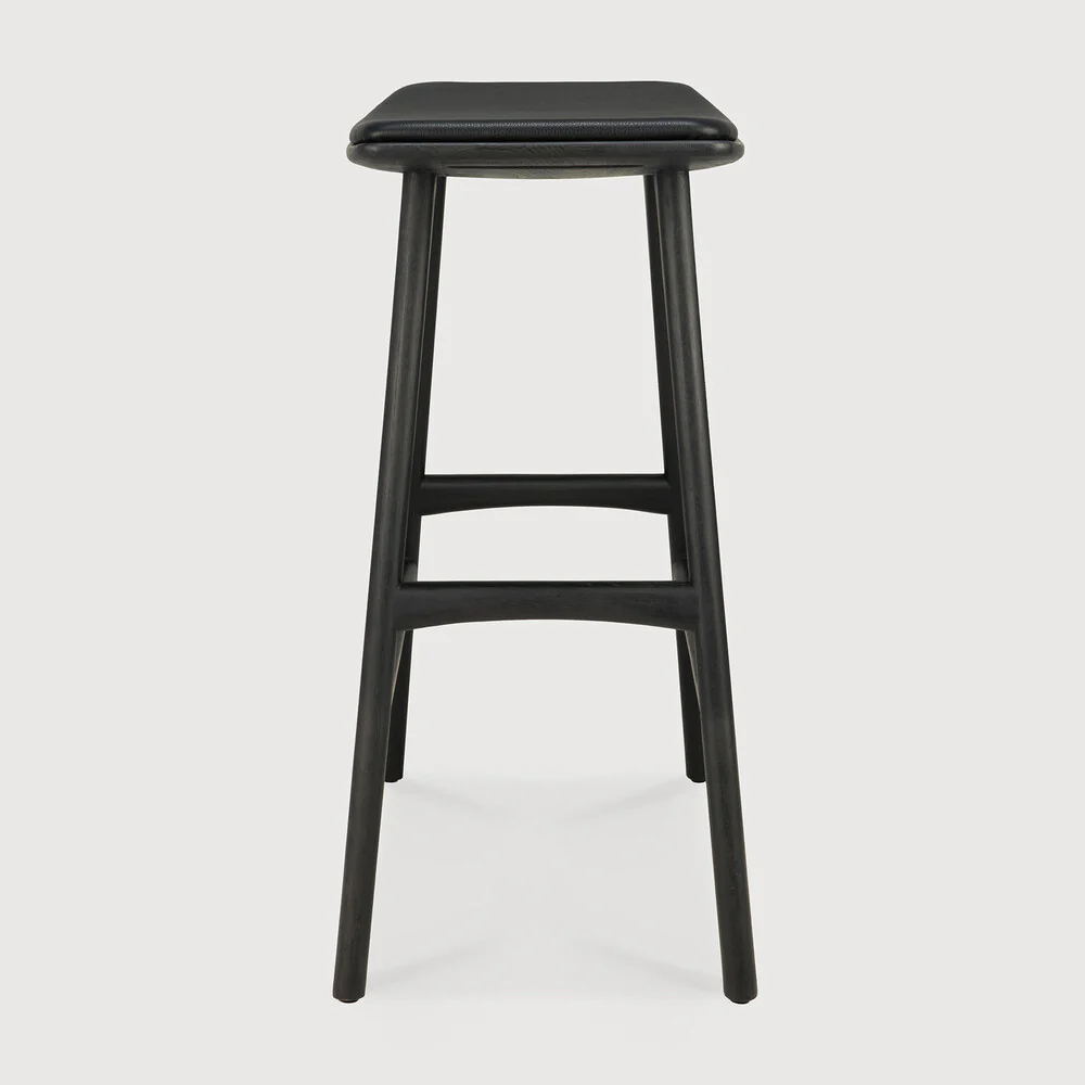 Osso Counter Stool, Varnished Oak, Black with Black Leather Seat - Image 6