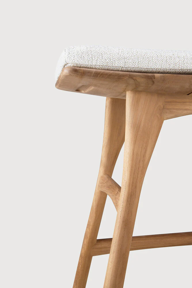 Osso Teak Outdoor Stool - Off White Fabric - Image 4