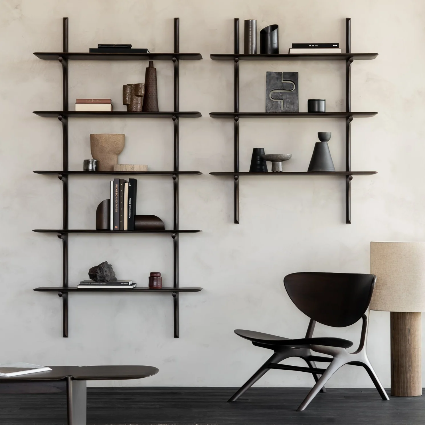 Pi Wall Shelf - varnished mahogany - dark brown - 3 shelves - Image 3