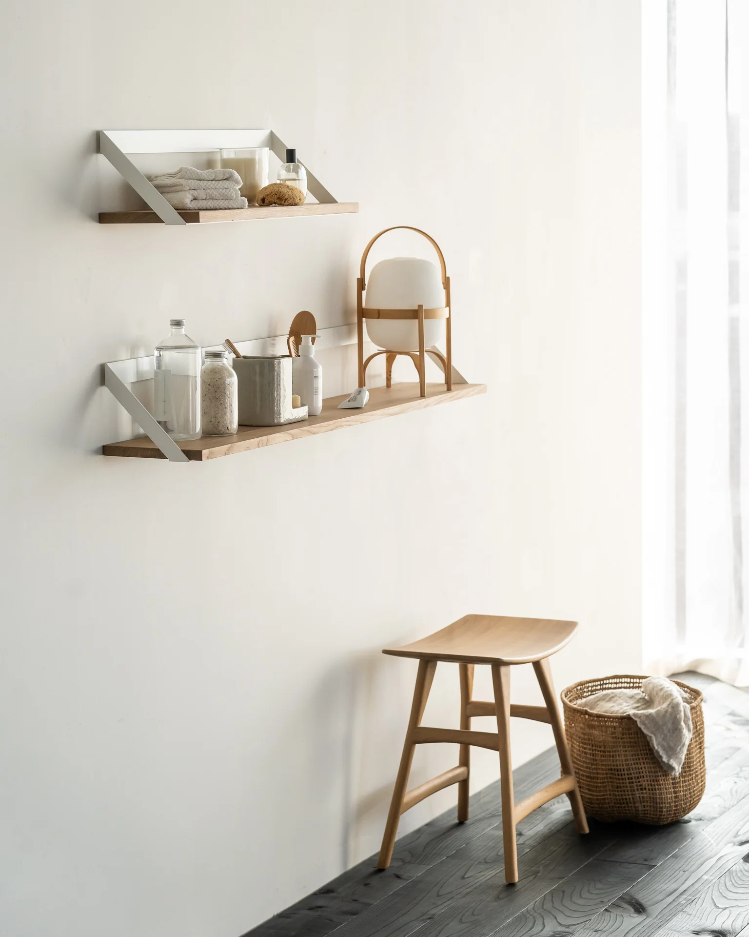 Ribbon Solid Oak Shelf with White Metal, 27.5" - Image 2