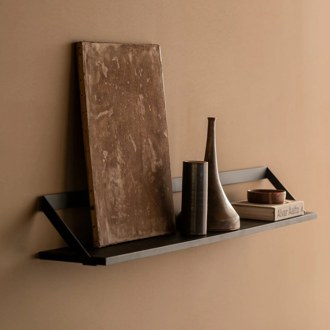 Ribbon Solid Black Oak Shelf with Black Metal, 55"