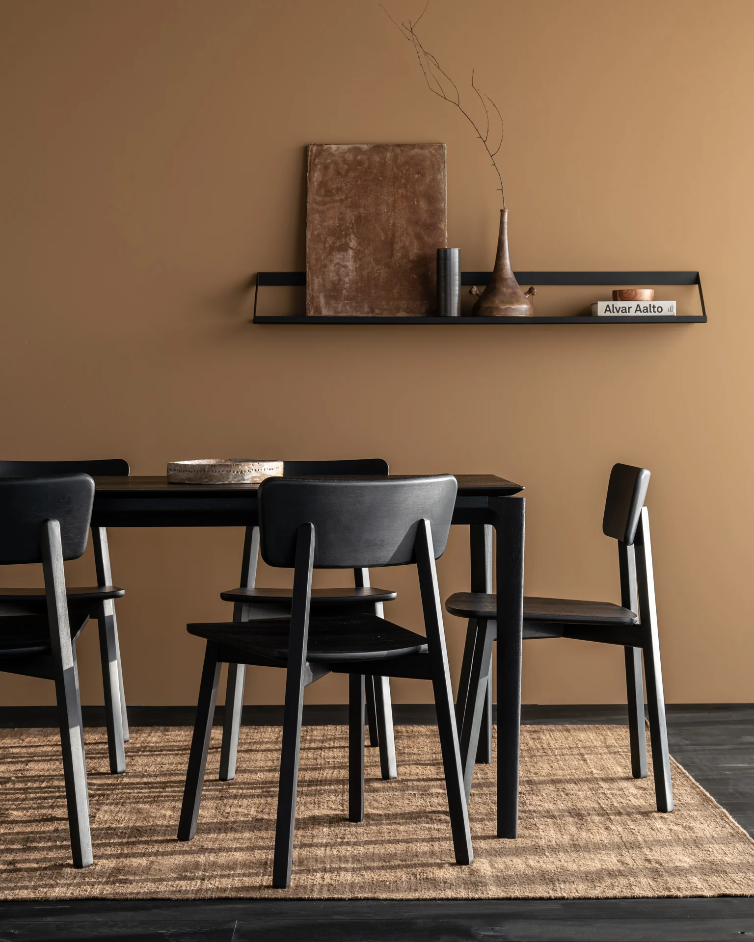 Ribbon Solid Black Oak Shelf with Black Metal, 55" - Image 2