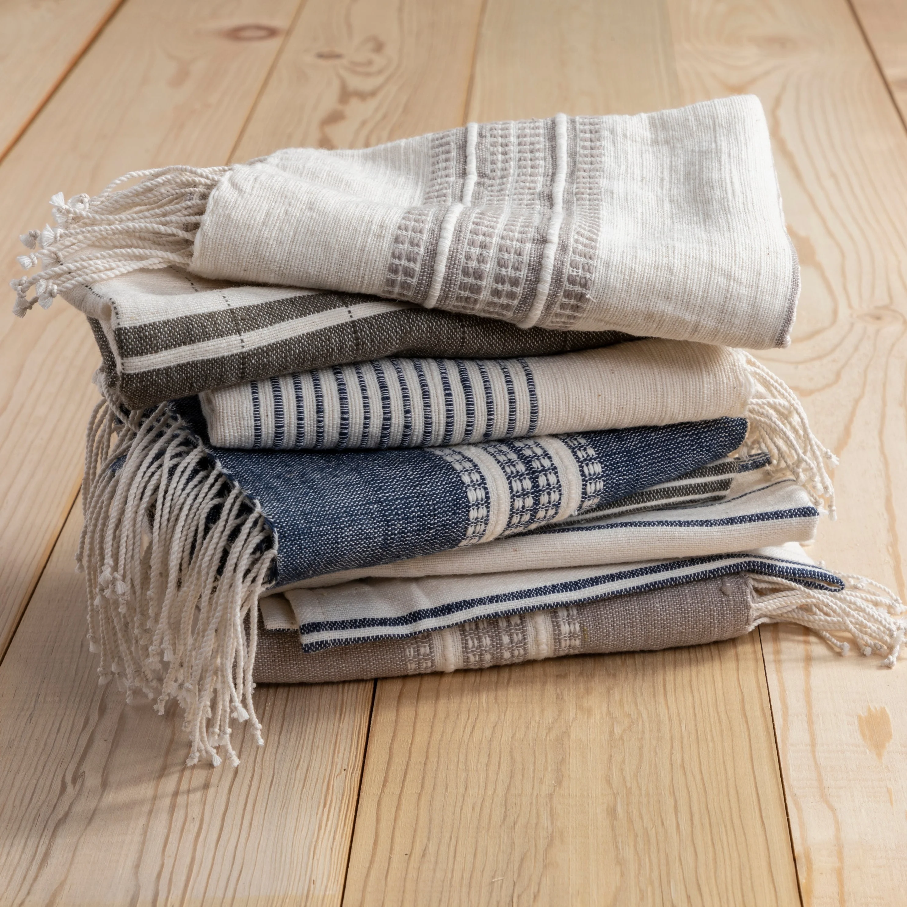 Riviera Striped Cotton Hand Towel, Natural with Blush - Image 4